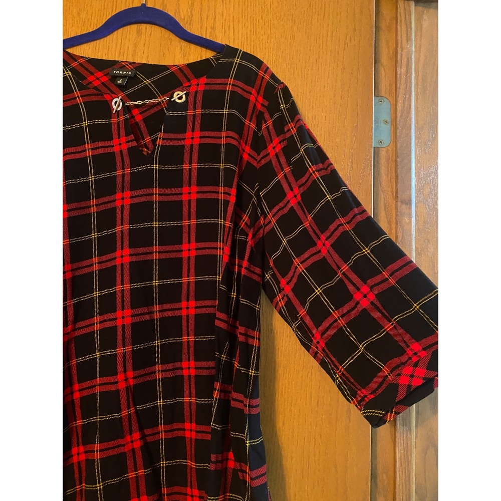 Torrid Plaid Blouse with Chain Detail 2x